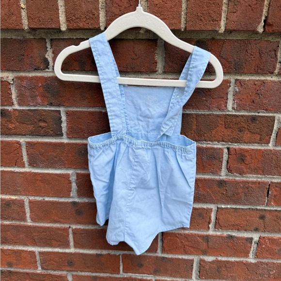 Vintage 90s Blue Shortalls Embroidered Jungle Elephant Monkey Overalls Size 0-3 - Picture 4 of 5